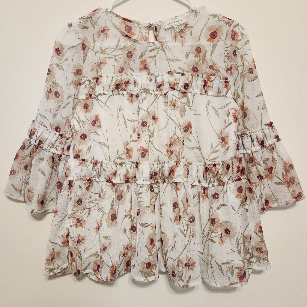 Lucky Brand Tiered Lined Sheer Floral Blouse